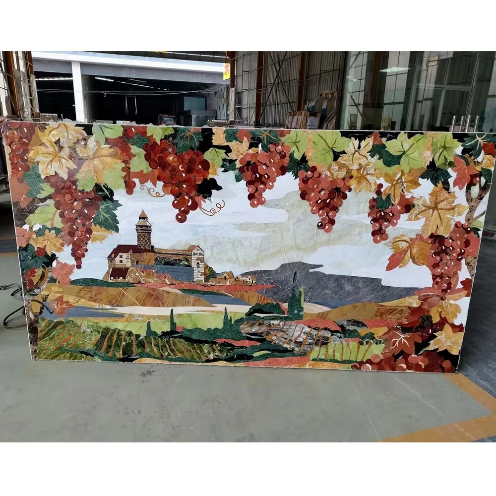 2025 fashion waterjet marble grapes medallion design for background wall panels decoration