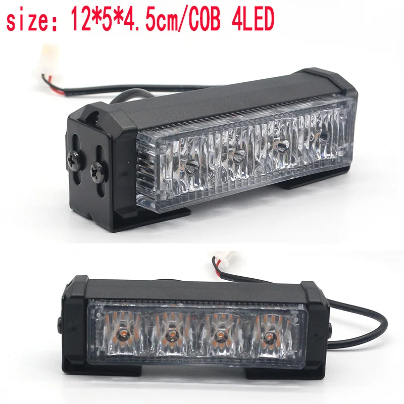12cm  4LED car front grilles LED Warming Light bar Blue Red amber white 4d Auto LED strobe lightbar Flashing lightBar