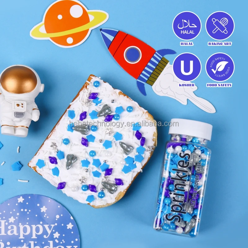 Galaxy Tour Cake Decorating Supplies Sprinkles Edibles Rockets Dark Purple Planet Candy Sprinkles Cake Decoration for Baking Art