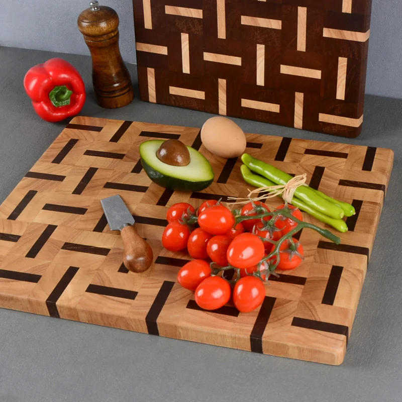 Solid Thick Wooden Cutting Board End Grain Acacia Rubber Wood Cutting Chopping Block Kitchen Splicing Cutting Board
