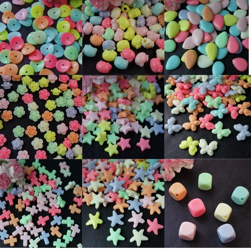 Wholesale Colorful Five point Star Flower Acrylic Beads Round shape plastic bead For DIY  jewelry Making Hair Accessories