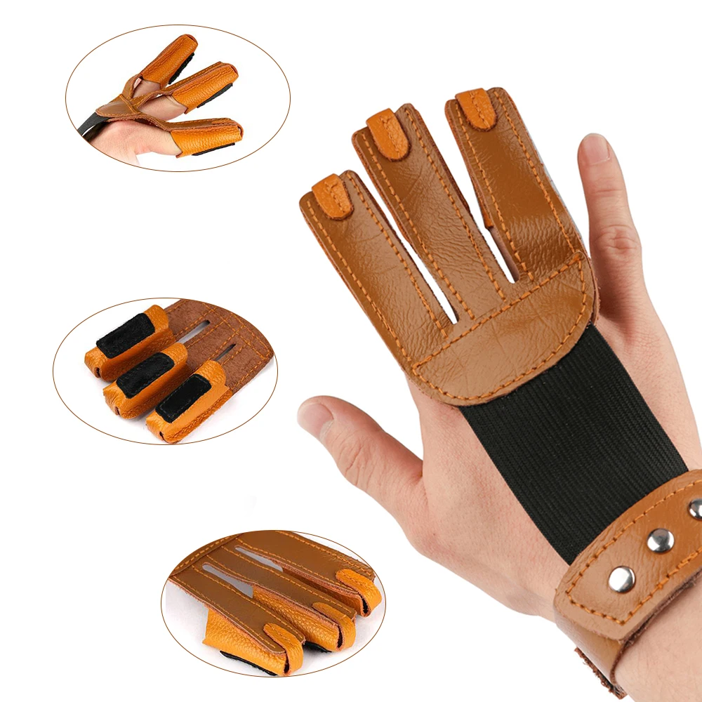 Archery Shooting Gear Archery Three Finger Finger Guard Genuine Cowhide Gloves For Compound Bow Outdoor Sports