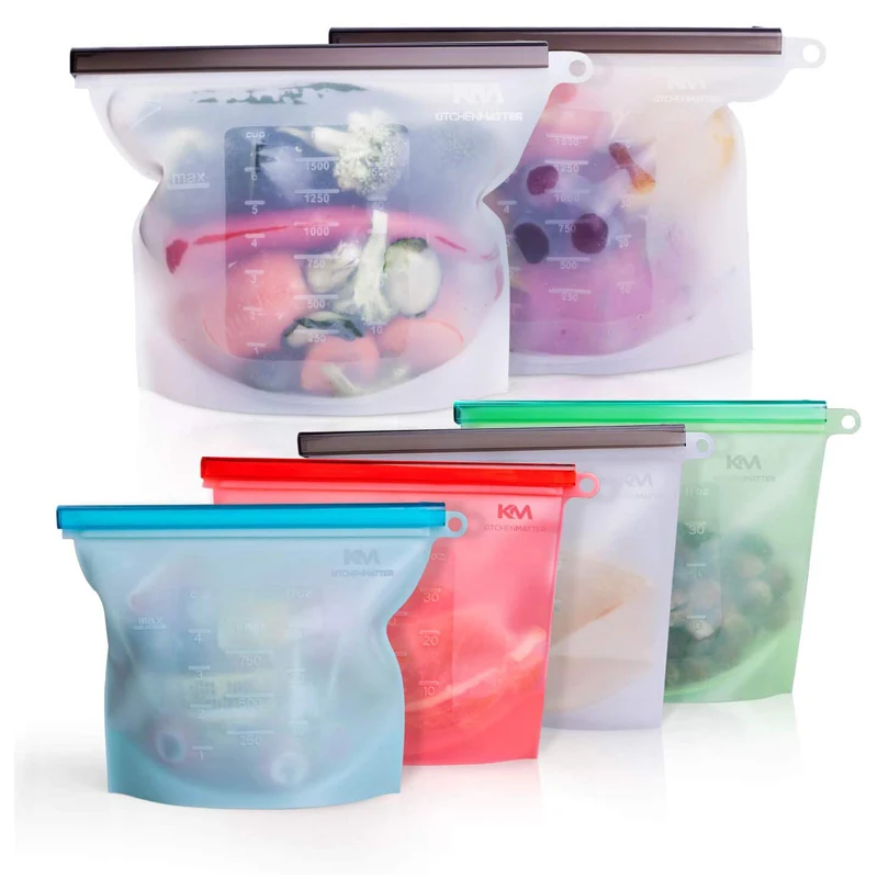 500/1000/1500/3000/4000ml Stand Up Bolsa de almacenamiento Reusable Leakproof Food Storage Bag Set BPA Free Silicone Food Bag