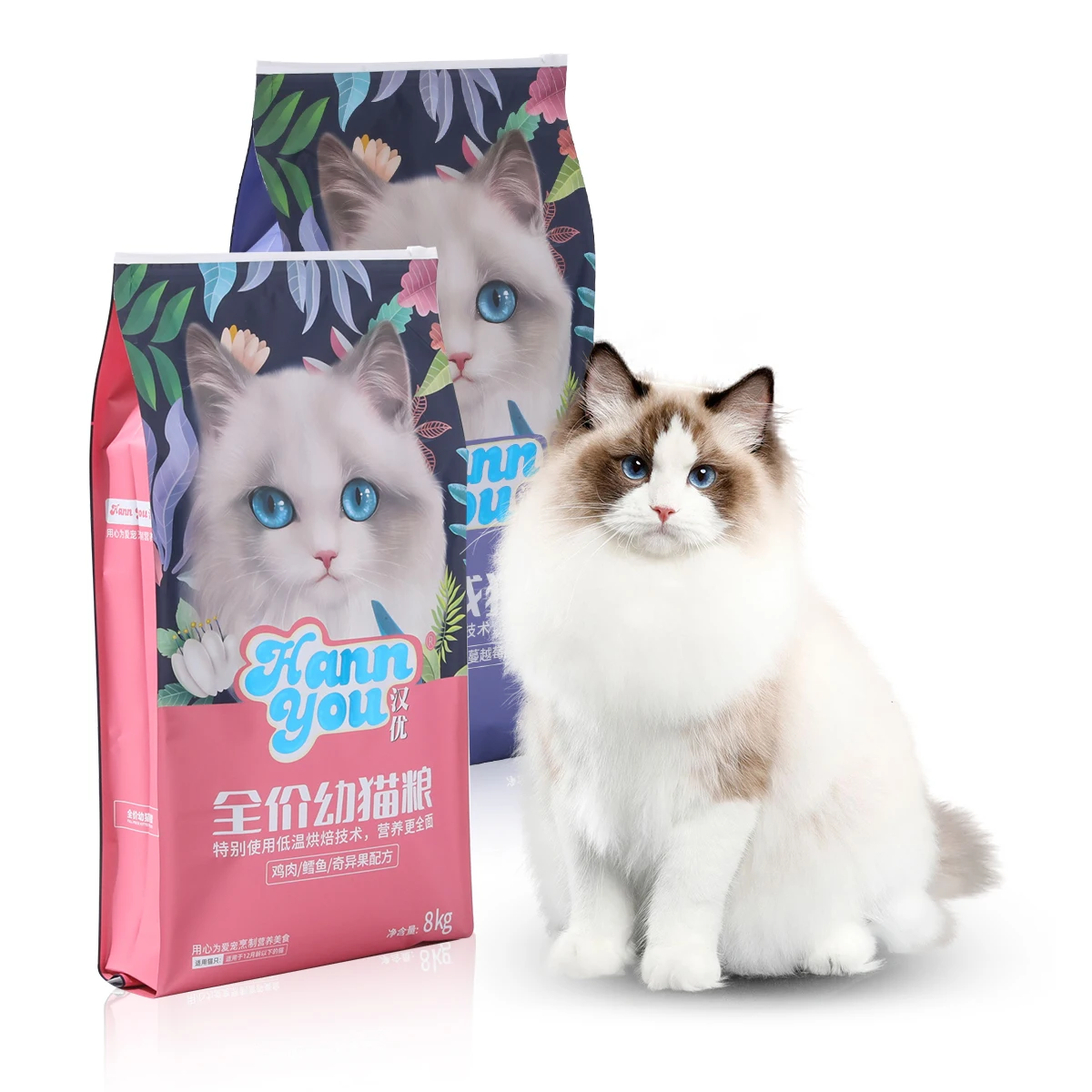 8 KG capacity Slider zipper lock aluminum foil quad sealed resealable side gusset stand up packaging cat dog pet food bag