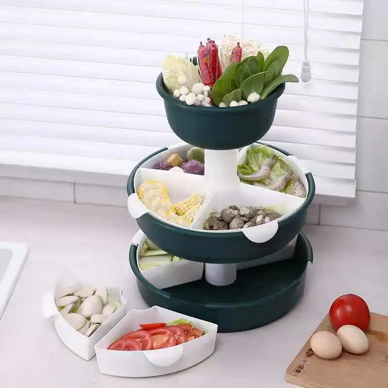 Multi-layer rotating hot pot drain basket creative assortment multifunctional combination fruit and vegetable plate household ga