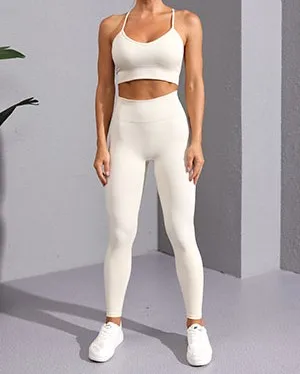 KB Acid Wash Yoga Set Faux Denim Seamless Fitness Yoga Sports Bra and Leggings Running 2-Piece Set