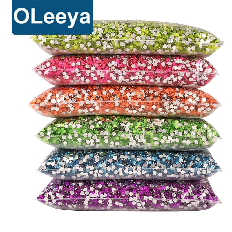 Oleeya Jelly Resin Neon 3mm 4mm 5mm Flat back Non Hot Fix Resin Rhinestones Glow Under UV Light For Tumbler Decoration