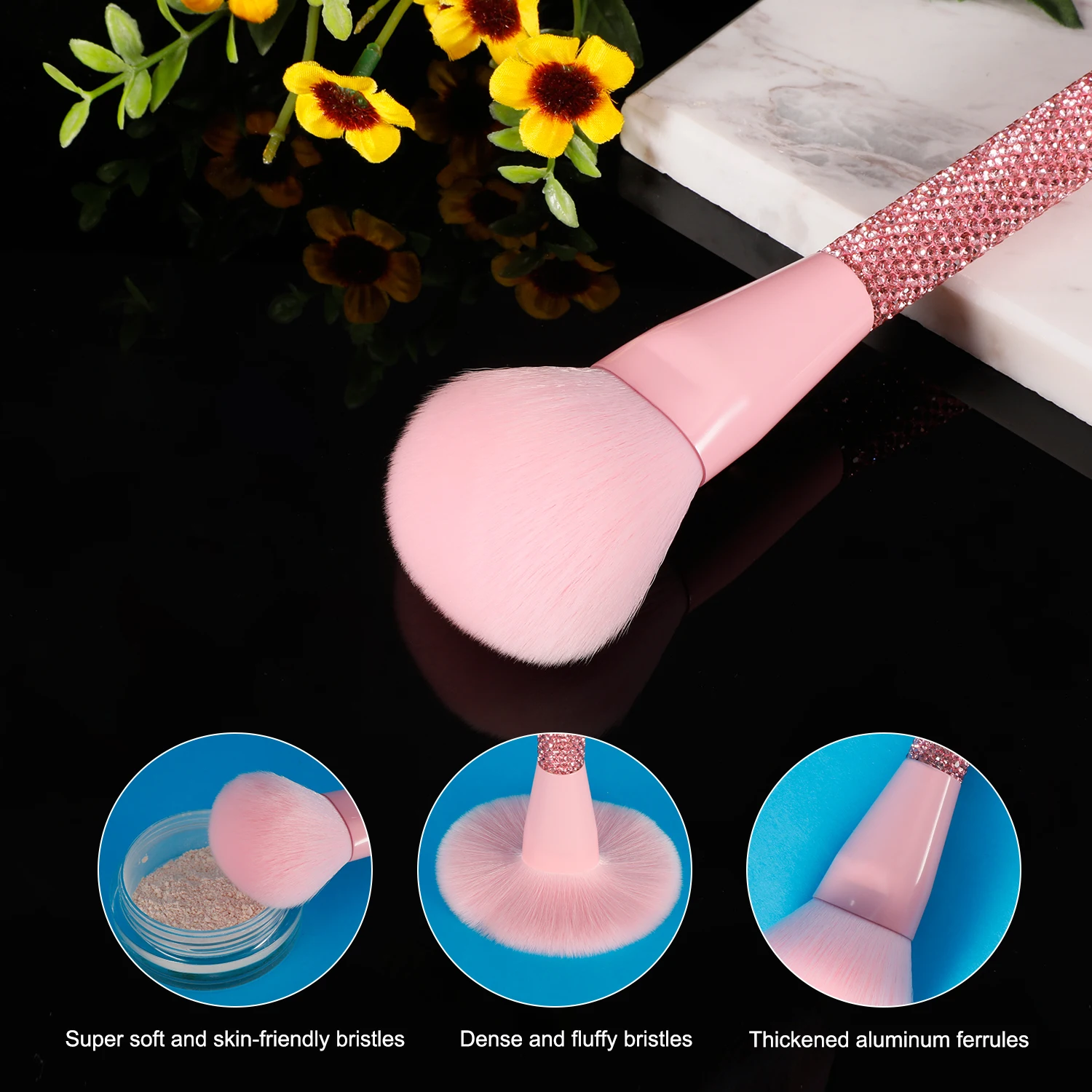 Gracedo Bling Makeup Brush Diamond Encrusted Crystal Luxury Shiny Glamorous Brush Jewel Sparkling Dazzling Diamond Makeup Tool