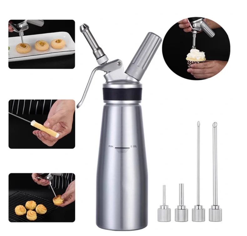 Whipped Cream Dispenser 1 Pint Stainless Steel Cream Whipper Capacity Canister-Using 8G N.2.O Cream Chargers