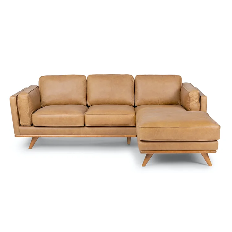 Worldwide Wholesale Living Room Modern Tan Genuine Leather Sectional Sofa Right Facing Chaise