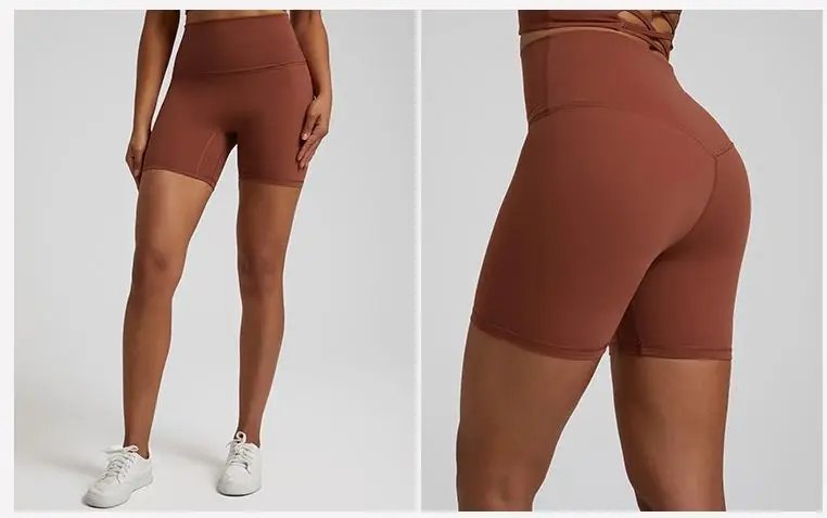 Premium 68 Nylon 32 Spandex  V-Back Seam Gym Yoga Biker Shorts High Waist Breathable Peach Hip Activewear Gym Leggings for Women
