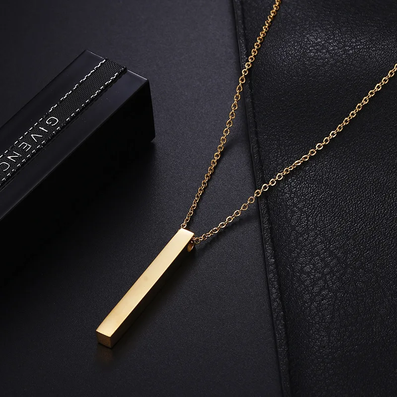 Custom Personalised Message Name 18k Gold Necklace Fashion Stainless Steel T Thin Blank Vertical Bar Pendant Chain Necklace