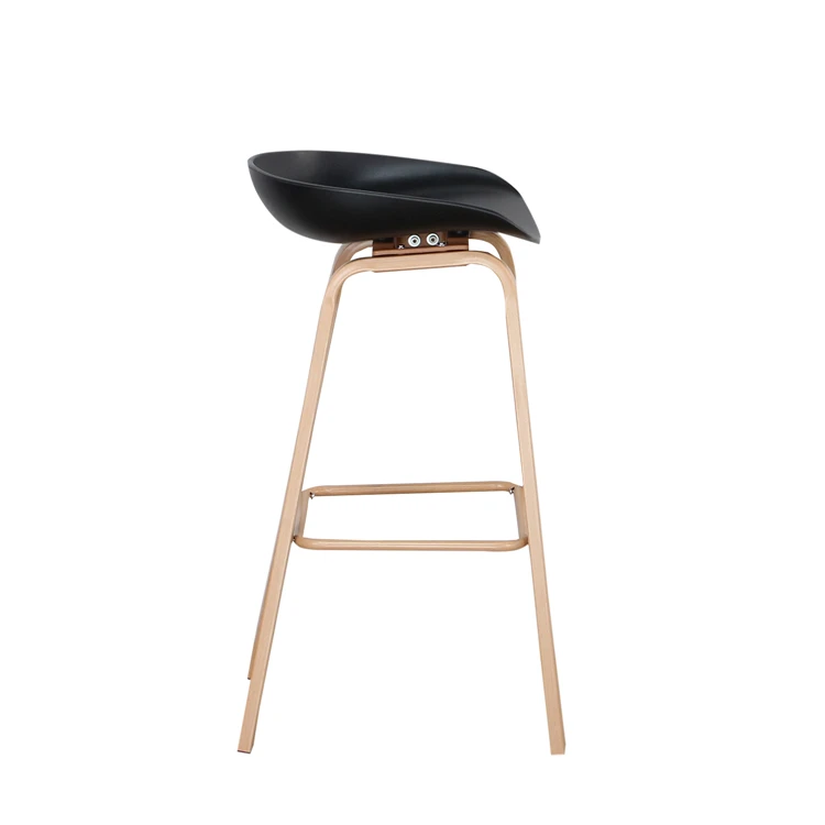 
Quality Bar stool Plastic shell heat transfer wood grain iron legs Bar Chair 