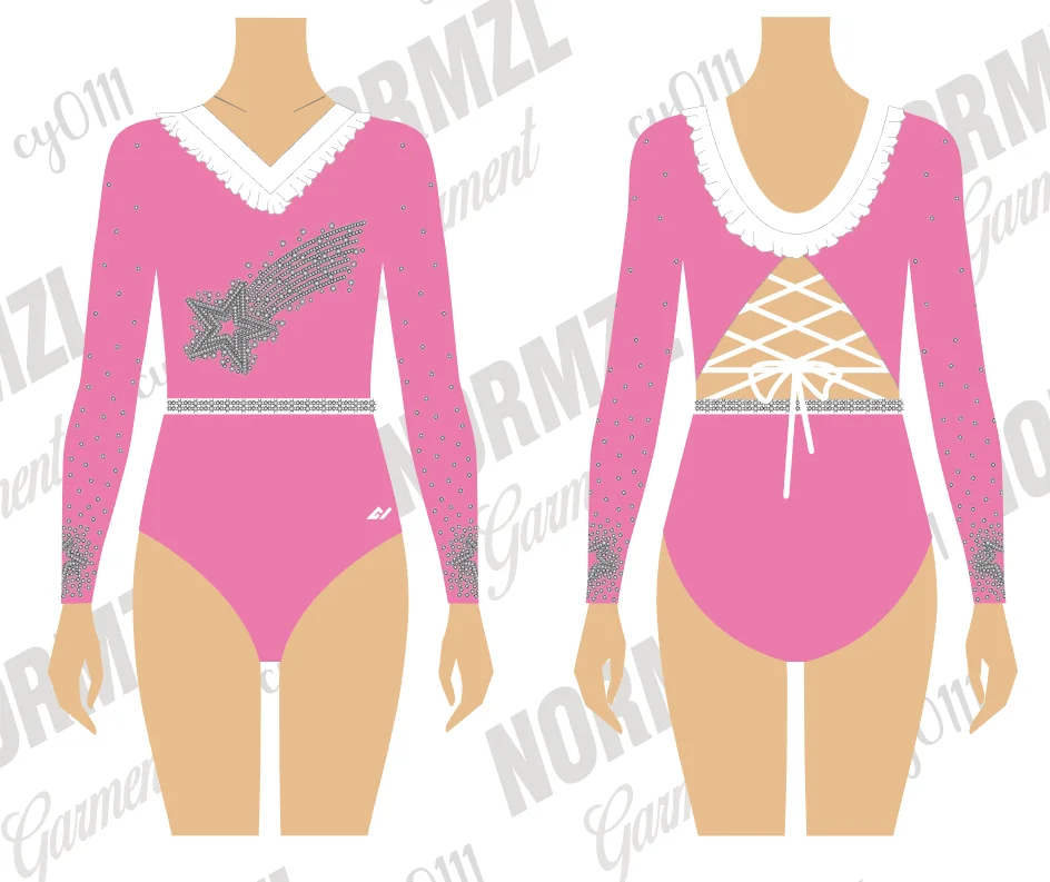 light blue rhythmic girl custom design long sleeves children kids dance wear competition gymnastics wear leotards clothes