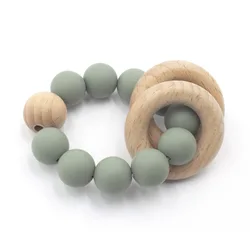 Wholesale custom New Bpa Free Organic Soft Food Grade Wooden Ring food grade Silicone Teething Baby wood teether