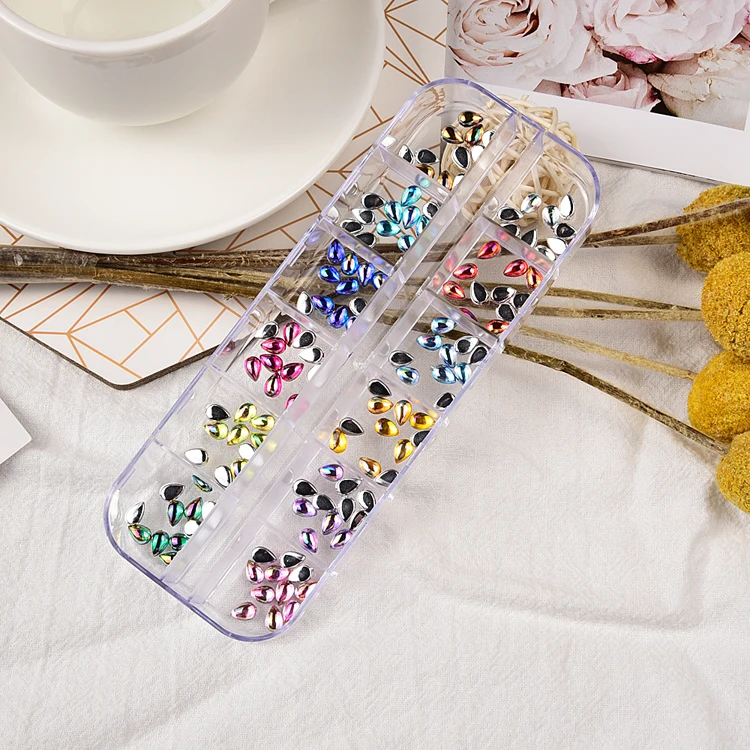 12 отверстий в упаковке видов цветов форме капли воды смешанные клеевые палочки с плоским основанием Стразы ab для дизайна ногтей