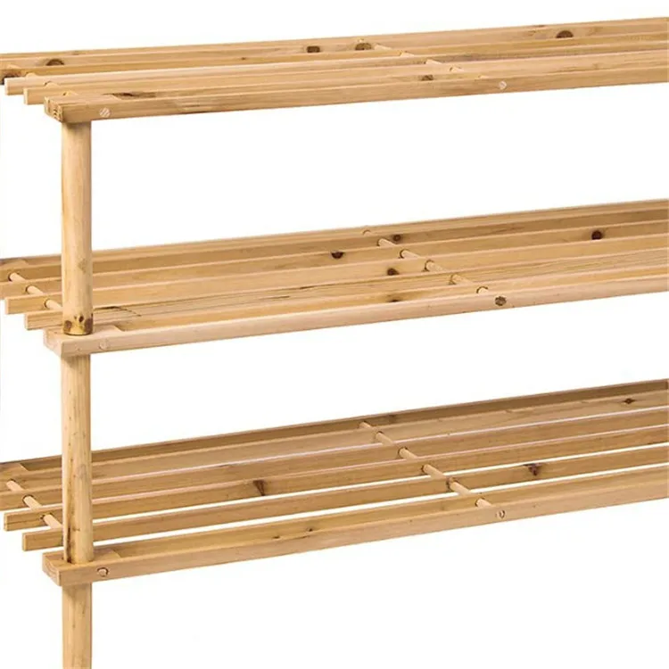 European modern 3 Tier Natural color durable solid wooden racks stands shelf for home