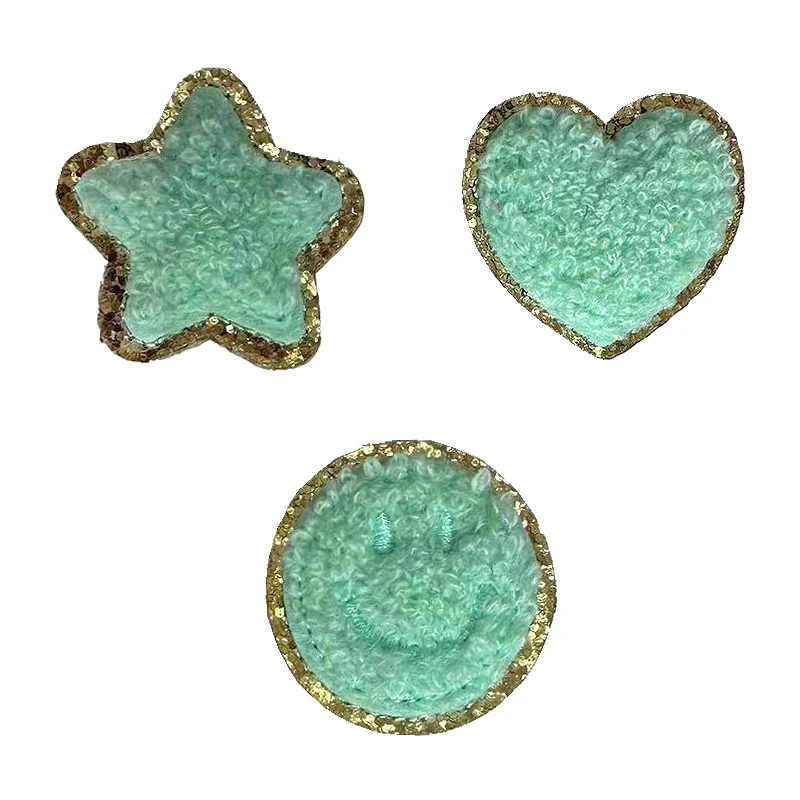 Custom Logo Glitter Cartoon Bear Embroidery Patches Sequin Heart Stick On Chenille Patches For Jeans