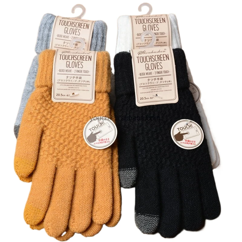 Japan Korea style new cashmere brushed knitted gloves lady jacquard touch screen gloves keep warm winter gloves