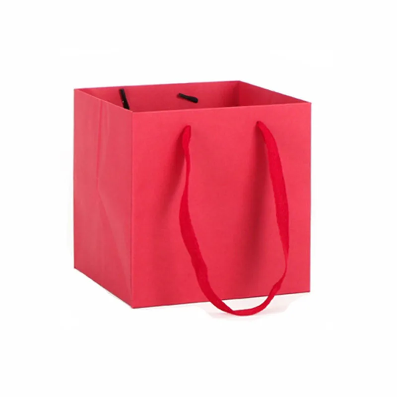 Custom Luxury Flower Paper Bag Big Size Shopping Bags Cake Carry Bag With Square Bottom