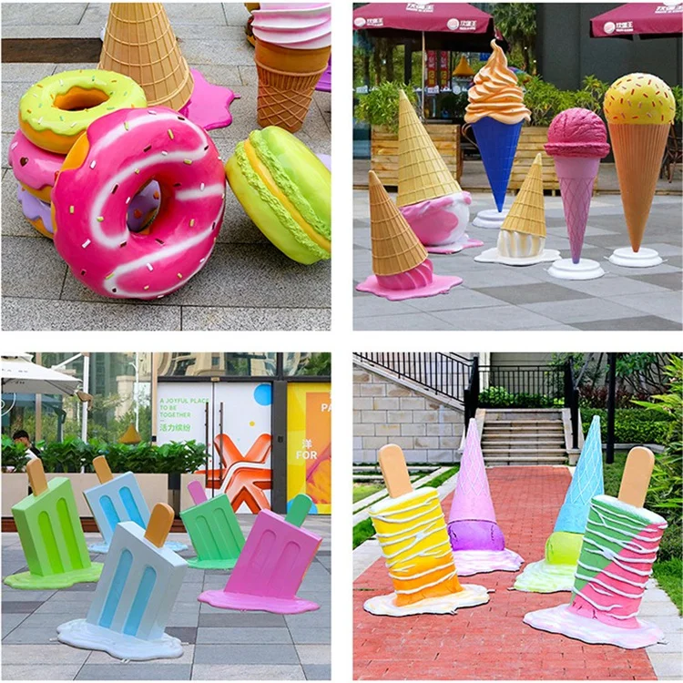 Outdoor Decor Giant Ice Cream Sculpture Props Fiberglass Dessert Statue for Summer Decoration