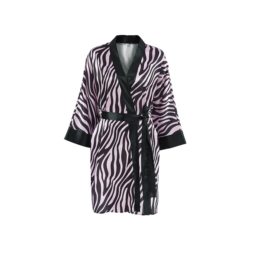 D0132 Wholesale Hot Zebra Print Robe Sexy Underwear for Women Mature Russia Robe with Belt Erotic Nightie Nightgown Sex Lingerie