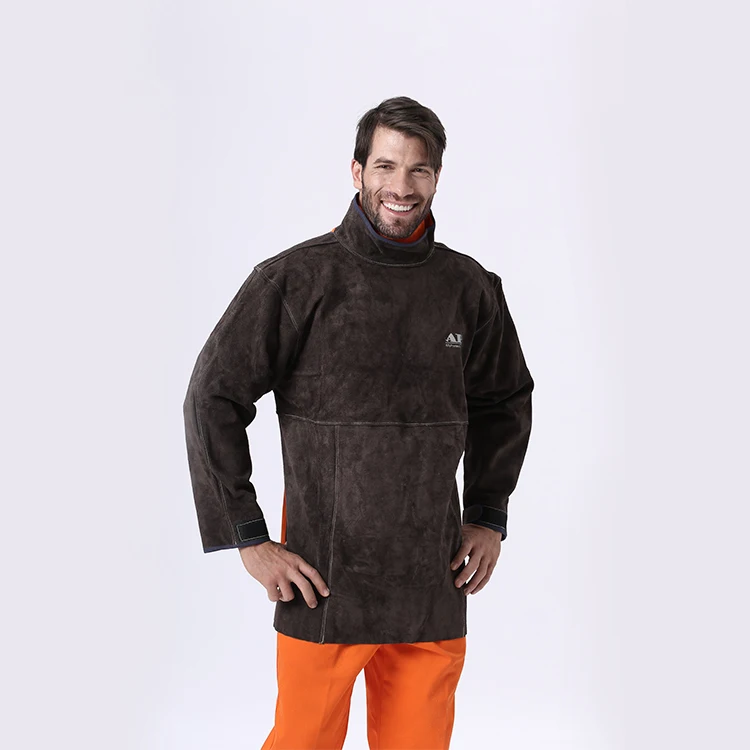 AP-8002 Roll-Up Collar Competitive Price Work Clothes Leather Welding Apron Heat Resistant
