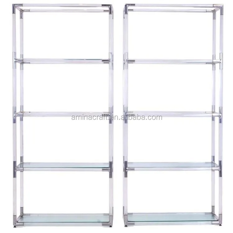 Современный прозрачный акриловый книжный шкаф для дома и офиса с 5 полками и золотым акцентом