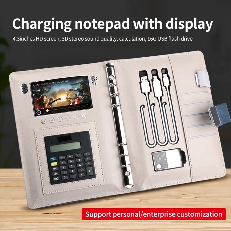 Smart diary notebook with fingerprint lock wireless charger power bank diary pen drive smart power bank notebook
