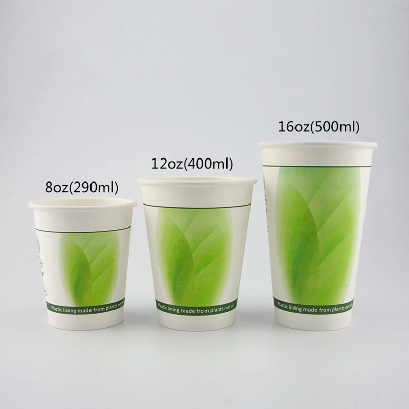 8oz 12oz 16oz  PLA Paper Cups Biodegradable  Coffee Cup Compostable paper glass with lid