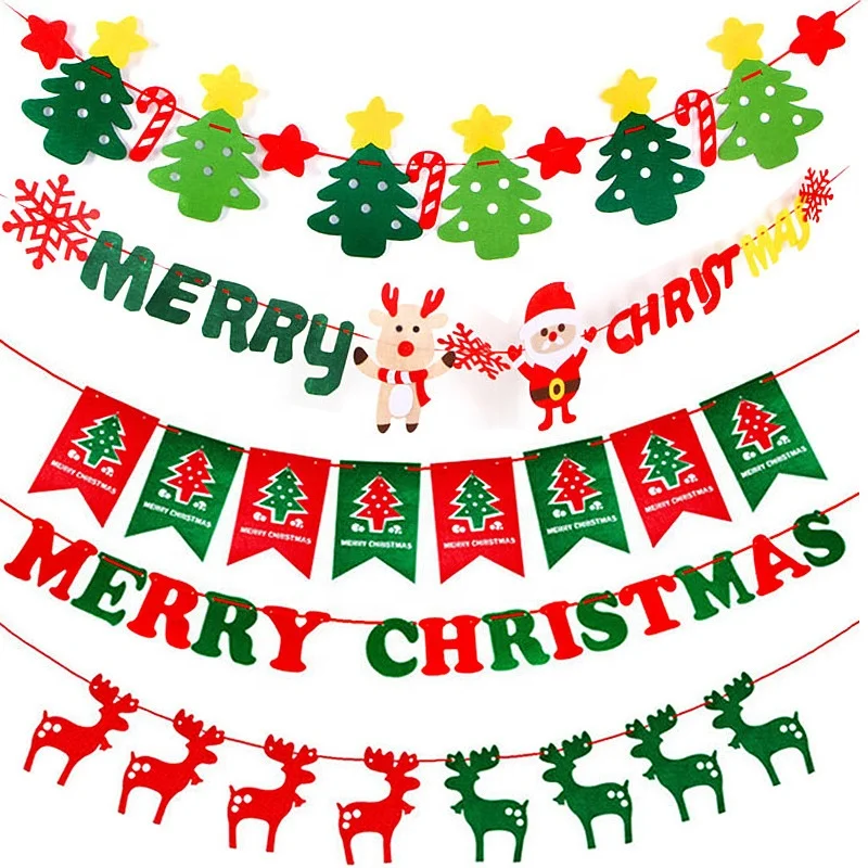 Merry Christmas Felt Banners Flags Hanging Garlands for Party Ornaments Hanging Xmas Gifts Christmas Decoration party supplies