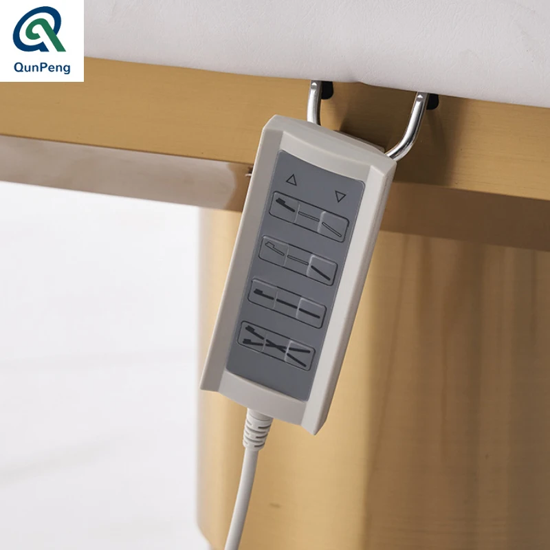 Qunpeng 2014 latest design electrical massage table gold base with light spa lash bed electric with 3 motors