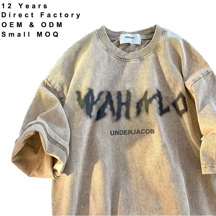2024 Wholesale Premium Short Sleeve Heavy 100% Cotton T-shirt Custom Screen Print Acid Wash T Shirt