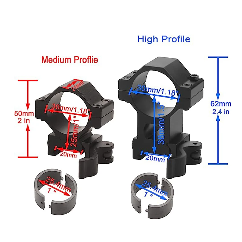 25.4mm 30mm Low Profile Quick Detach QD Ring Mount Flashlight Laser Bracket Outdoor Hunting