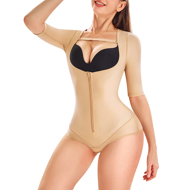 women bodysuit top detachable strap body shaper columbian fajas shapewear with zipper