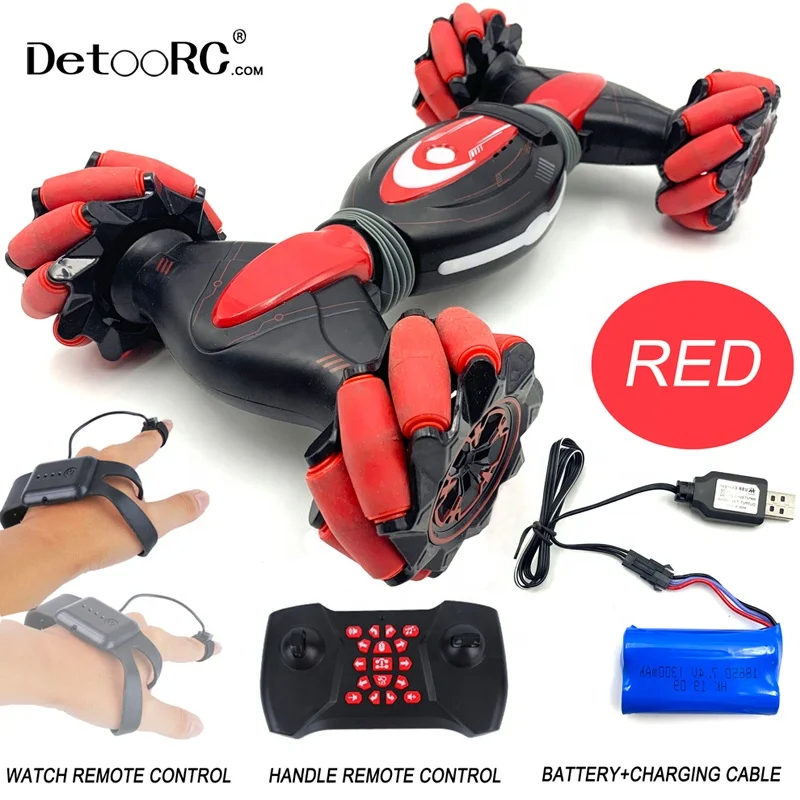 Detoo remote control car double side rc cars with watch gesture off road vehicle with light and music rc drift car