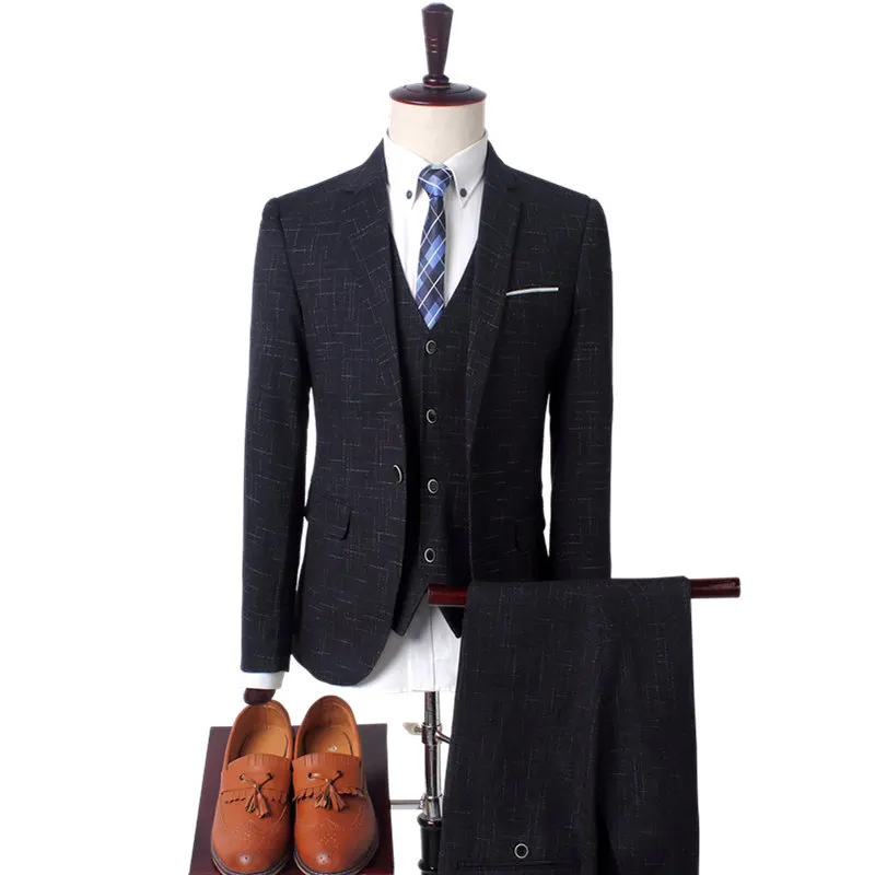 Смокинг для жениха мужской свадебный облегающий костюм из 3 предметов в клетку однобортный винтажный пиджак костюм для мужчин