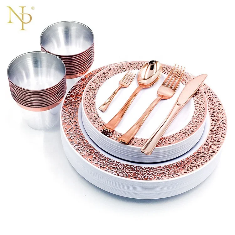  Nicro 175 шт. новый продукт Горячая печать твердый роскошный свадебный комплект розового золота Необычные одноразовые пластиковые