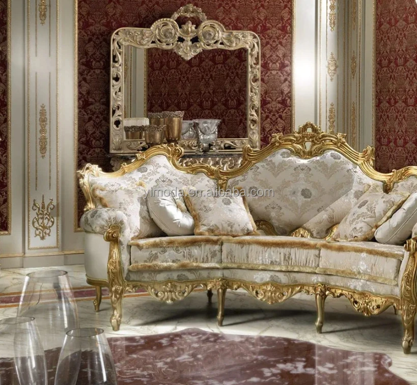Royal Baroque Style Sofa Leather Victorian Vintage Classic Sofa Furniture Solid Wood Carved Luxury Classic Sofa Set