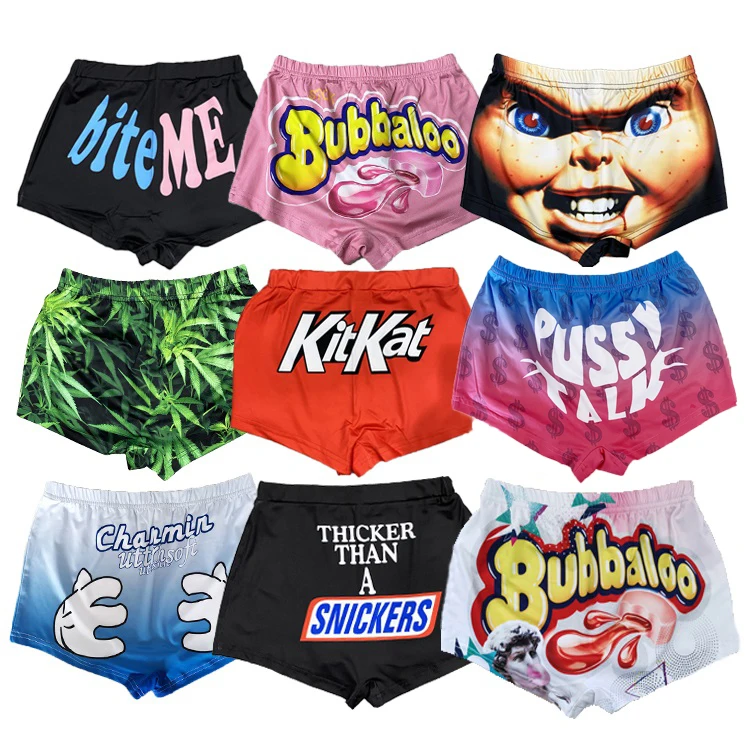 B22176 Wholesale Printed High Quality Stretchy Women Sour Patch Wap Cute Biker Booty Candy Snack Shorts