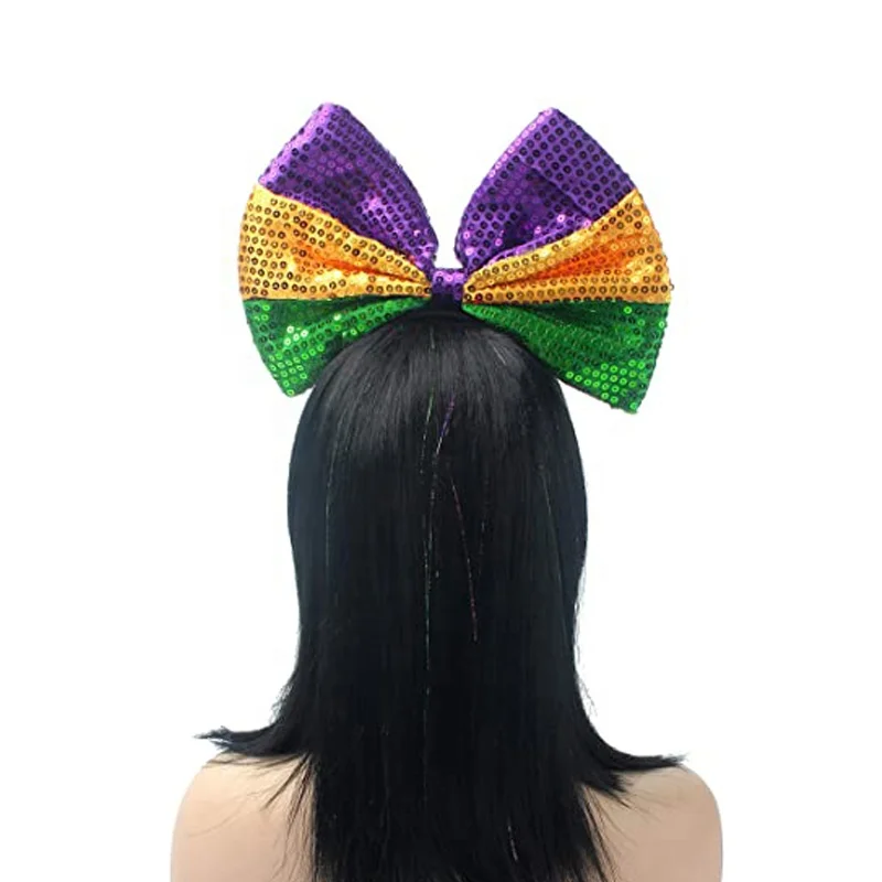 Women Mardi Gras Festival Costumes Headwear Glitter Sequin  Bowknot Headband And  Bow Tie Accessories Parade Party Celebration