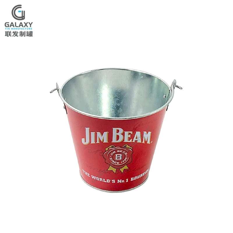 Маленький полноцветный логотип, ведро для напитков, печатный металлический охладитель для напитков, ведро для льда с ручками, охладитель для вечеринки