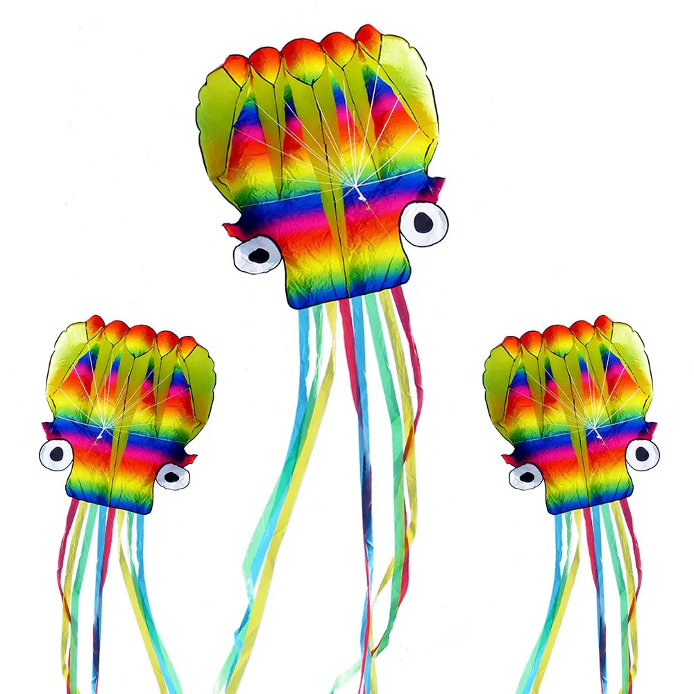High Quality 5m Large Flying Rainbow Octopus Animal Kite Custom Design Kites Wholesale from Manufacturer for Beach Flying Toy