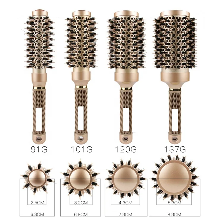 Gloway 4Pcs Professional Boar Bristle Thermal Ionic Hairbrush Hair Salon Round Brush Ceramic For Curling Styling & Blow Drying