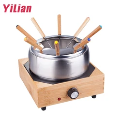 Electric Bamboo Base 8 persons Household Icecream Cheese Chocolate Tapas Melting Pot Tray Stainless Steel 304 Fondue Hot Pot