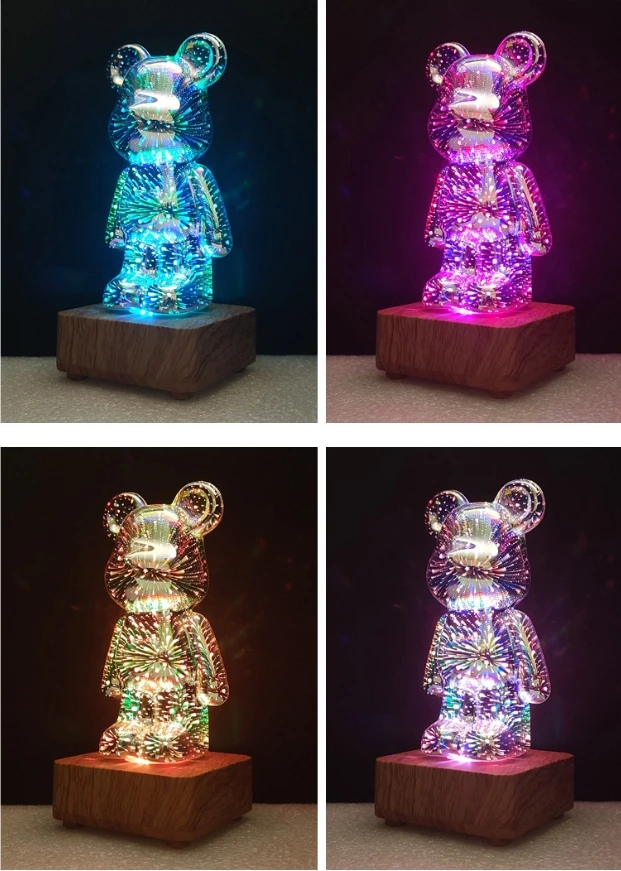 Fireworks Decor Firework Christmas Child Gif Cute Glass Bedside USB chargeable Wireless Charger Valentine Day bear night light