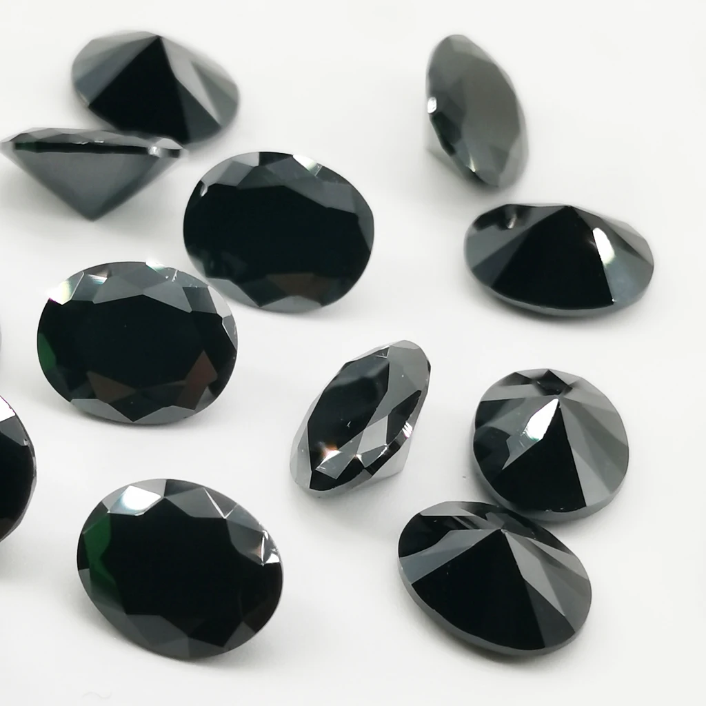 BaiFu jewelry synthetic zircon oval cut black cubic zirconia stones