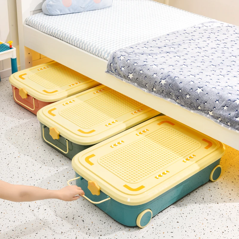 Top Selling Plastic Storage Box for Clothes Toys Snacks Storage Container With Lid  Wheel Building Blocks