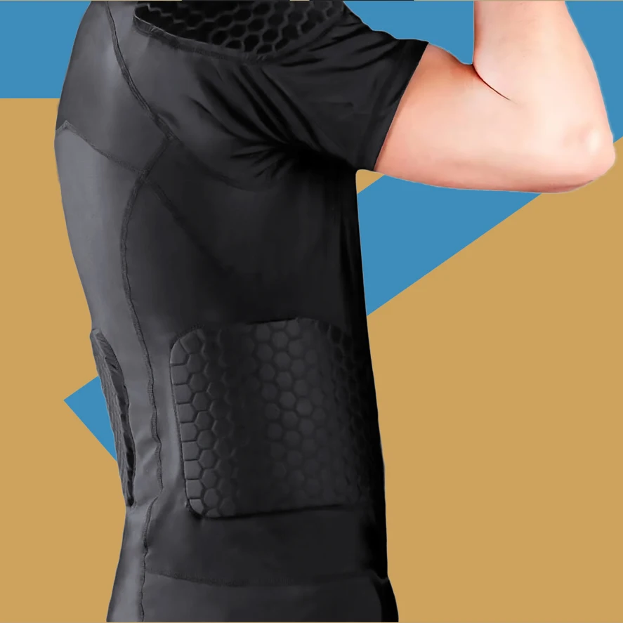 short Sleeve Body Safe Guard Padded Compression Shirts Shoulder Rib Chest Protector Suit for Football Basketball Paintball Rugby