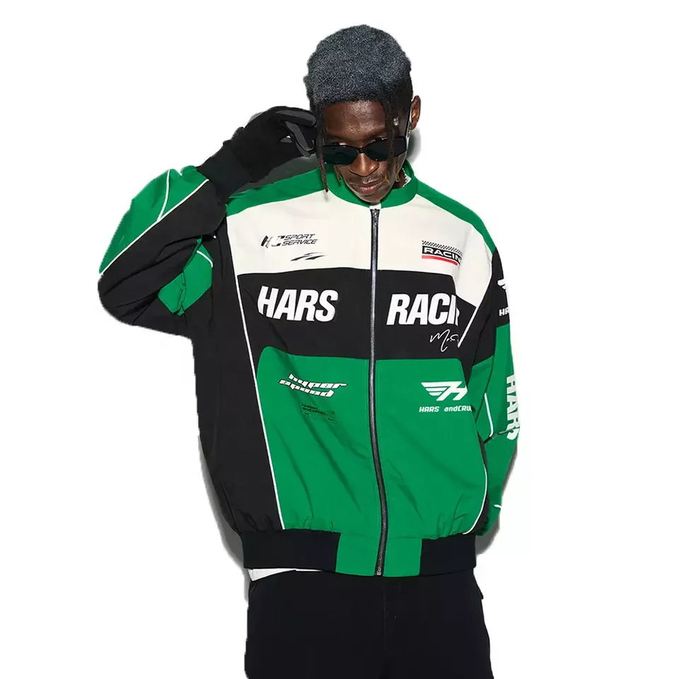 Custom Outdoor Jackets Tactical Soft Shell Jacket American Retro Motorcycle Stand Collar Windproof Oversize Racing Suit Jackets